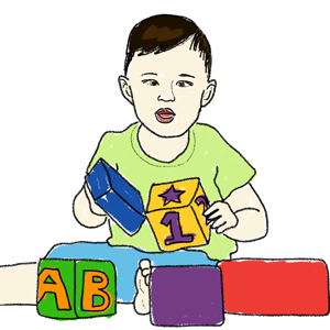 Illustration of child playing with blocks